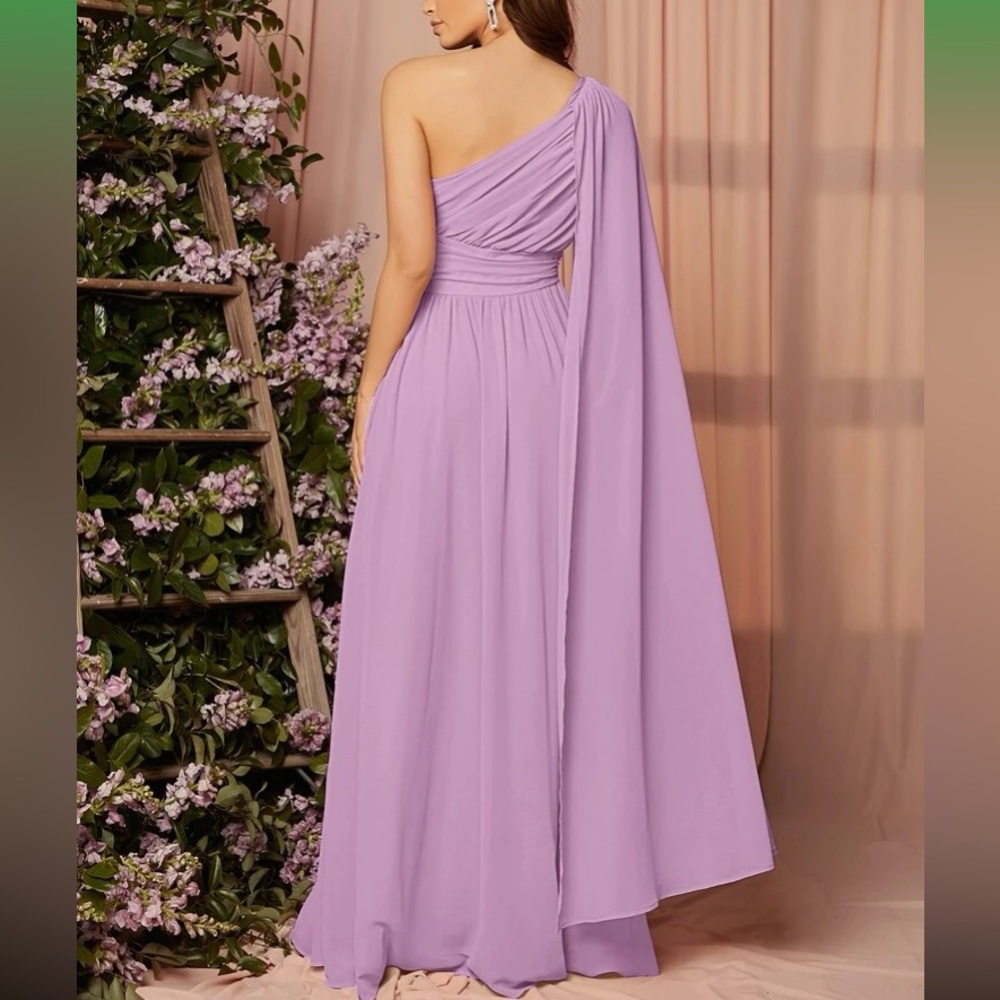 Luxe one shoulder draped detail party bridesmaids evening dress - Picture 16 of 16